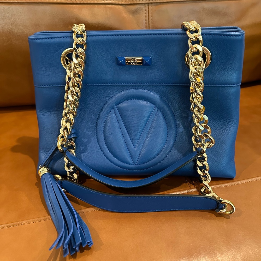 Valentino Blue Leather Chain Shoulder Bag